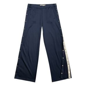 Tory Burch Sport Pants Women XL Extra Large Navy Snap Button Wide Leg Tear Away